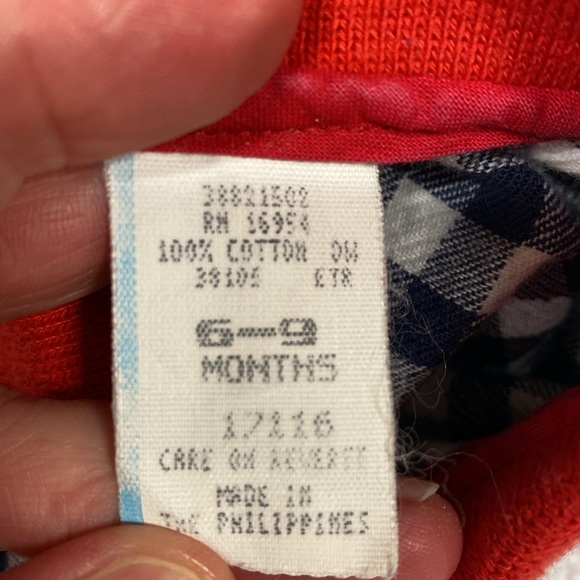 Vintage 90’s navy white checked dog romper polo style red collar and cuffs 6/9 - Picture 6 of 6